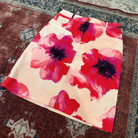 Vintage Celine Denim Floral Print Knee-Length Skirt SS 2004 - Picture 2 of 5